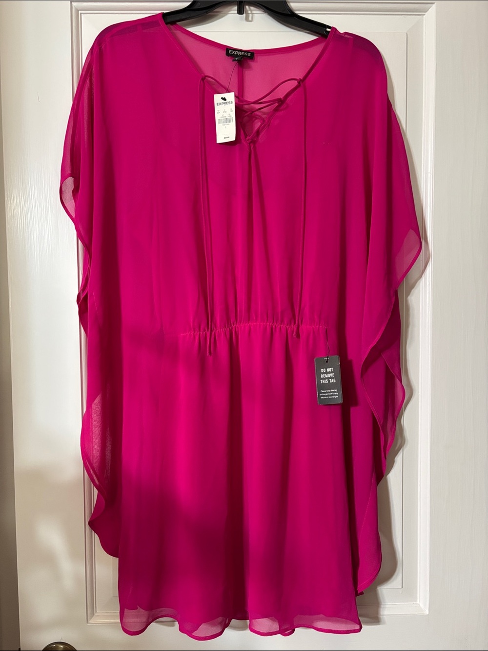 Express Fuchsia Lace-Up Caftan Tunic